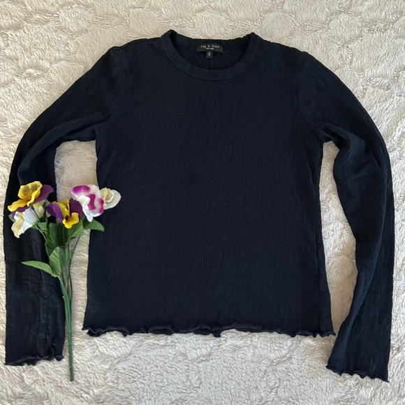 Rag & Bone Textured Navy Long Sleeved Tee - Picture 1 of 8